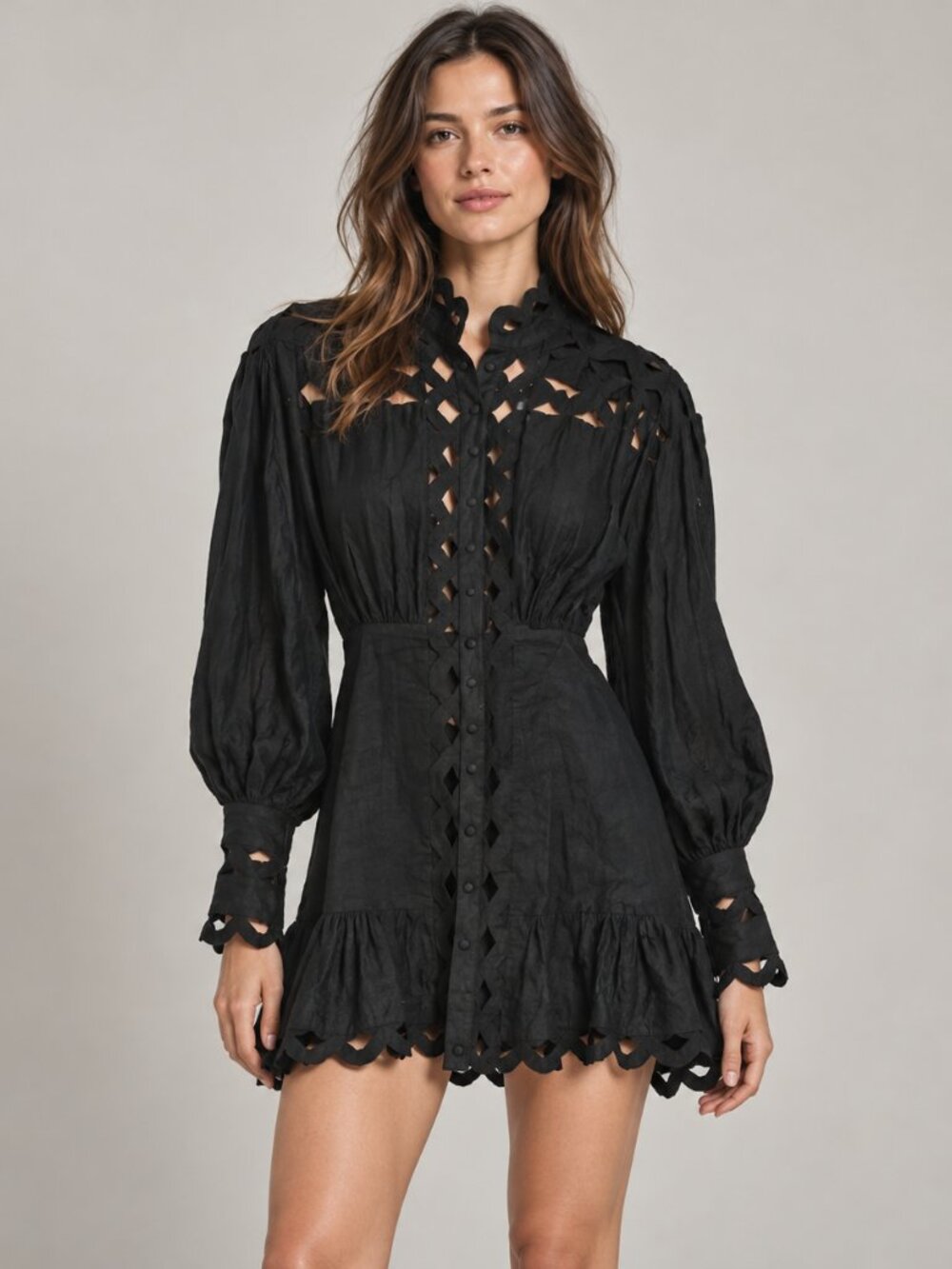 Zimmermann Black Cutout Lace Blouse with Lace-Up Front